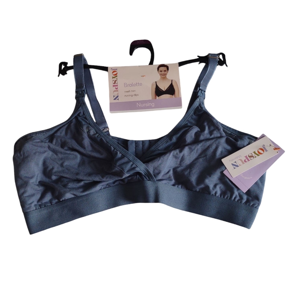 Joyspun Maternity XXL Blue Mesh Trim Nursing Clip Bralette